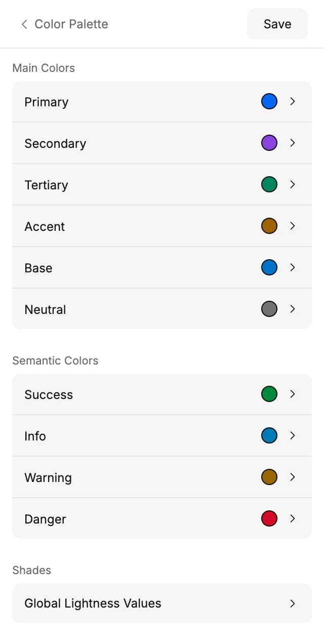 The plugin's Color Palette screen
